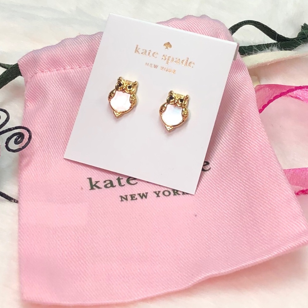 NWT KATE SPADE ♠️ INTO THE WOODS PEARL OWL EARRING - Picture 3 of 4